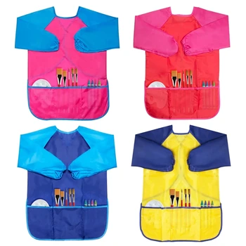 

4 Pack Kids Art Smocks Children Waterproof Artist Painting Aprons with Long Sleeve and 3 Pockets for Age 3-8 Years