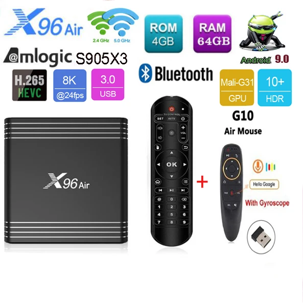 4G 64G G10 X96 Air Amlogic S905X3 Android 9,0 ТВ приставка четырехъядерный 2,4& 5G двойной Wifi BT Поддержка 8K Smart медиаплеер X96 Air Max - Цвет: 4G 64G G10