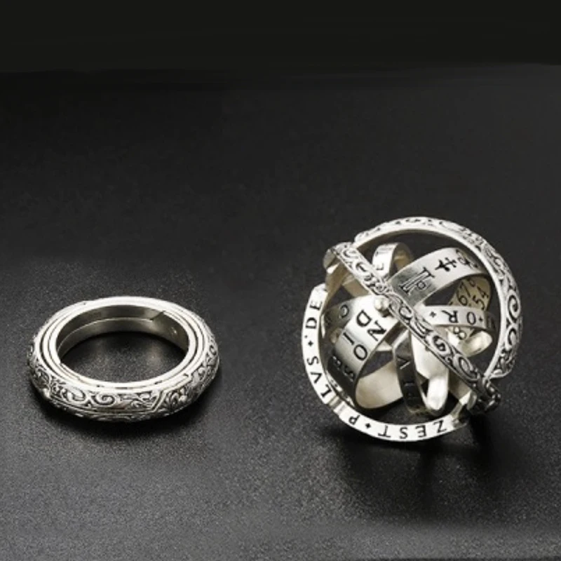 Vintage Astronomical Ball Rings Women Men Rotatable Open Close Technology Sense Cosmic Finger Ring Gifts Jewelry Accessories