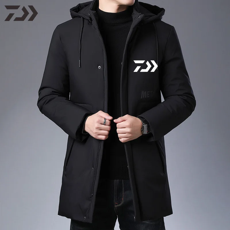Зимняя мужская куртка для рыбалки Daiwa, водонепроницаемая, термальная одежда для рыбы, полиэстер, толстая, водонепроницаемая, для рыбалки, Джерси, съемная шапка, одежда - Цвет: Черный