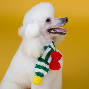 

Pet Scarf Autumn and Winter Handmade Woolen Warm Cat and Dog Bib Cute Bow Striped Dog Saliva Towel Pet Surround Mouth Supplies