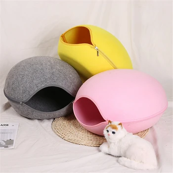 

Egg Shape Dog Cat Bed Cat Sleeping Bag Zipper Felt Cloth Winter Warm Pet House All Around Cat Nest With Detachable Cushion Mat 5