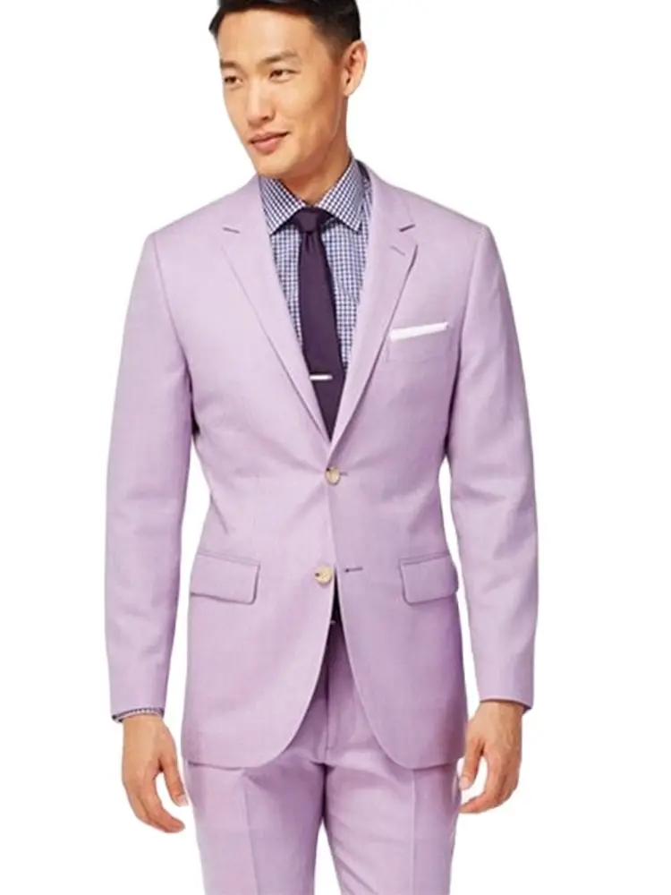 

Fashion Design Full Men Suits Notched Lapel Pink Purple Coat Blazer Business Men's Suits Wedding Costume 2pcs Jacket+Pants+Tie
