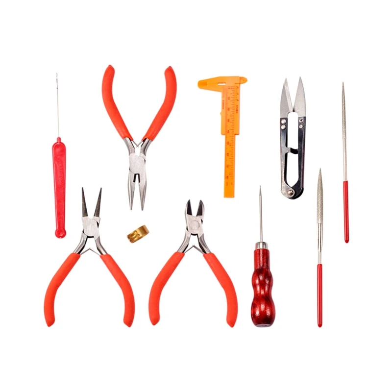 10Pcs Diy Jewelry Tool Sets,With Wire-Cutter Plier,Round Nose Plier,Side Cutting Plier,Brass Rings,Crochet Hook Needles