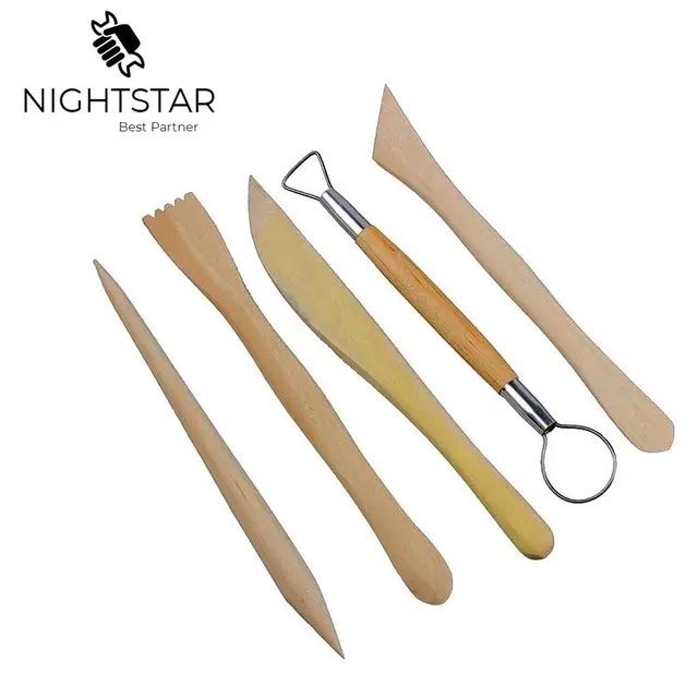 Set Di 5 Strumenti Per Modellare Argilla - Per Scultura, Ceramica E Intaglio, Con Manico In Legno - Foto 5