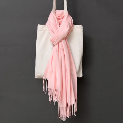 Light Pink Роскошный однотонный шарф из искусственного кашемира, мягкий женский шарф из шелка и хлопка, дизайнерский длинный шарф для девушек, весенние шарфы 200 см - Цвет: Light Pink