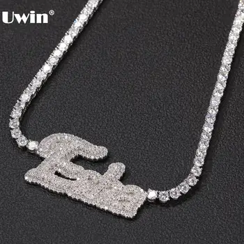

Uwin Customized Name CZ Tennis Chain Necklace New Style Cursive Script CZ Letters Pendant Iced Out Pendant Drop Shipping