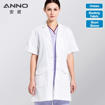 

ANNO White Lab Coat Elastic Fabric Doctor Uniform Scrubs Outfit Summer Medical Clothing Short Sleeve Doctor Suit