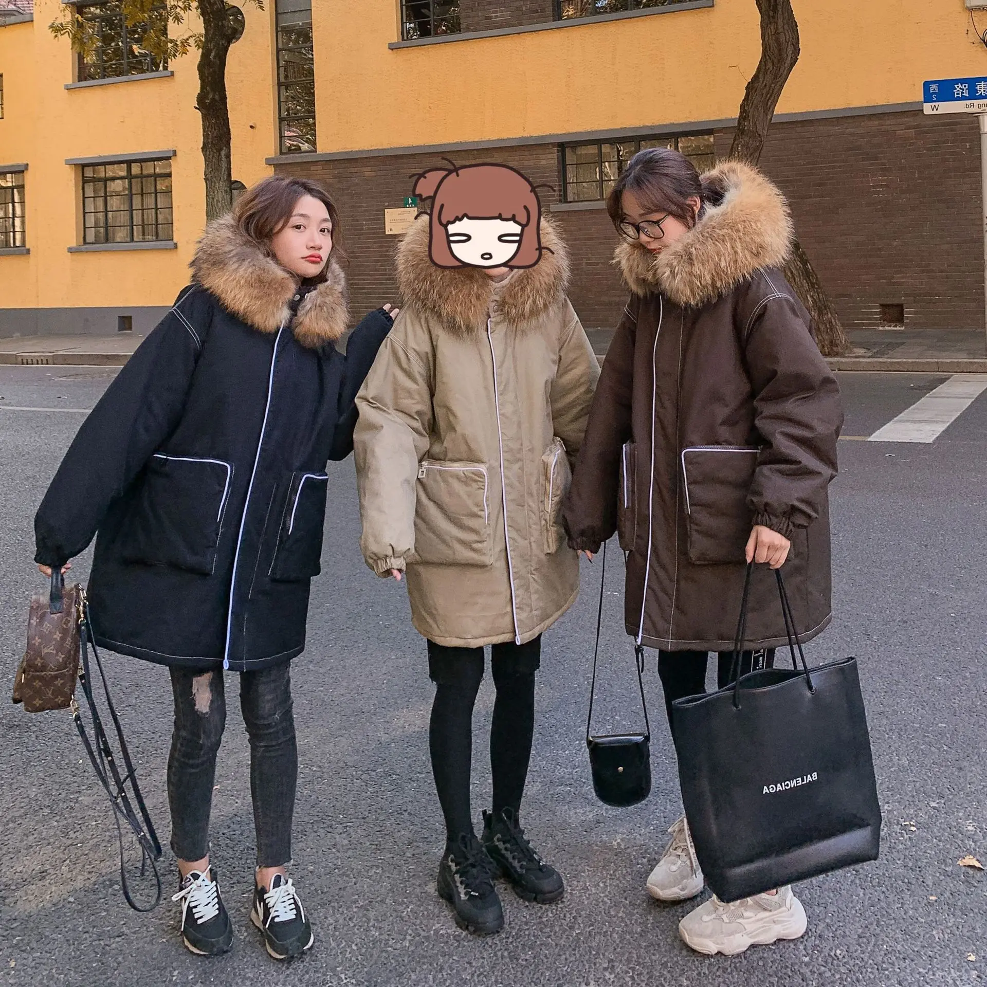 

Photo Shoot 2019 Workwear Cotton Coat Mid-length Korean-style Parka New Style Thick Large Pocket Cotton-padded Clothes Short-hei