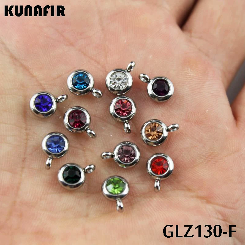 stainless steel small pendant with rhinestone lovely charms 12pcs mix color GLZ130