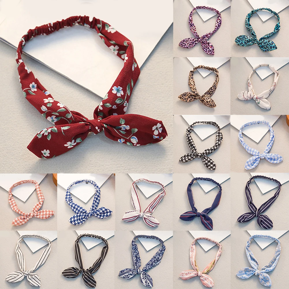 

Retro Bandana Rabbit Ear Printing Headband Bowknot Elastic Hair Band Headwrap Scrunchie Hair Accessories Hair Ring For women