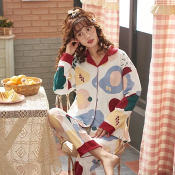 

BZEL New Autumn Winter Sleepwear Turn-down Collar Pajamas Set Casual Pijamas Woman Plus Size Homewear Cotton Nightwear Underwear