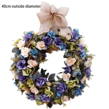 

Beautiful wedding home party decoration Artificial rose flower wreath round wreath warm romantic family decoration wreath