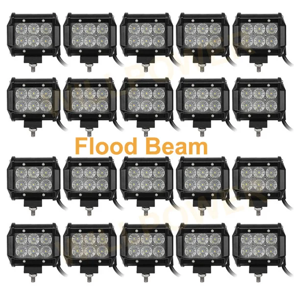 20PCS 4''18W LED Work Light Lamp Light Bar Motorcycle Tractor Truck Boat Off Road 4WD 4x4 Truck SUV ATV Spot Flood 12v 24v - Цвет: 20pcs flood beam