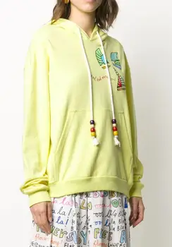 

2020 Summer Simple Cartoon Contrast Color Embroidery Lian Cap Pullover Drawstring Sweater Female 27009