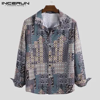

Vintage Printed Men Shirt Long Sleeve Breathable Lapel Streetwear Casual Loose Camisa Beach Hawaiian Brand Shirts Men INCERUN