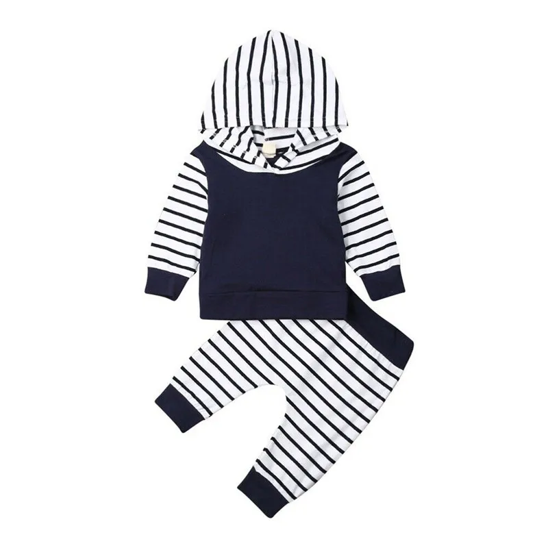 CANIS baby's sets Newborn Infant Baby Boys clothing set Clothes striped Hooded Sweatshirts Tops+long Pants set 2pcs Outfits
