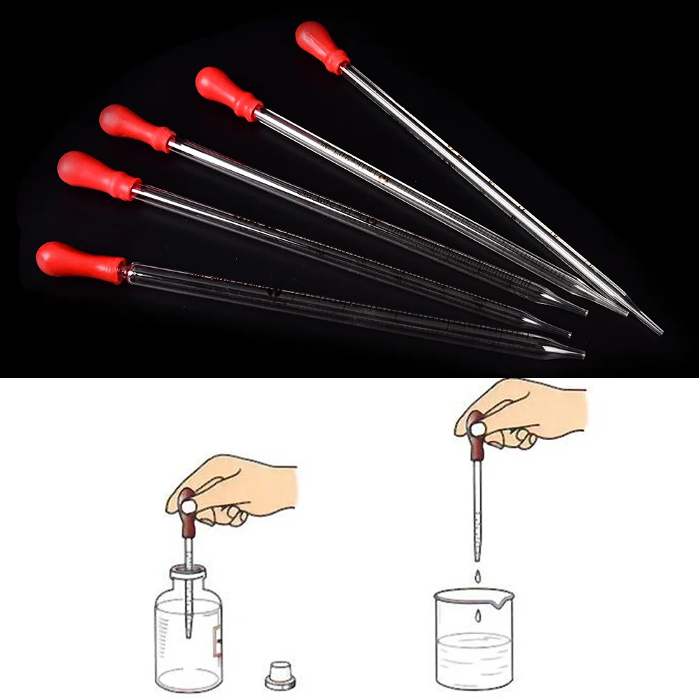 Clear Glass pipette with rubber bulb laboratory chemistry dropper dispensing Lab Supplies 0.5ml 1ml 2ml 3ml 5ml