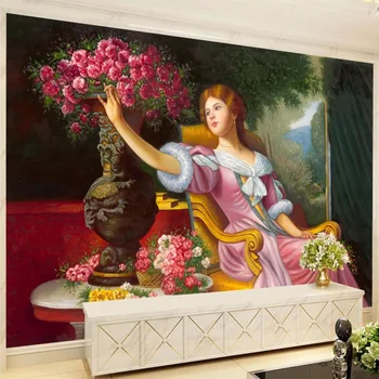 

Photo Wallpaper European Style Oil Painting Figure Flower 3D Wall Mural Living Room Study Self-Adhesive Waterproof Wall Stickers