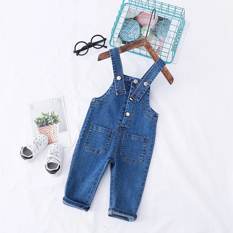 

2019 Spring Korean-style Childrenswear Baby Loose Cowboy Suspender Pants 1-3 Years Old Small CHILDREN'S Can Open Files Babies' T