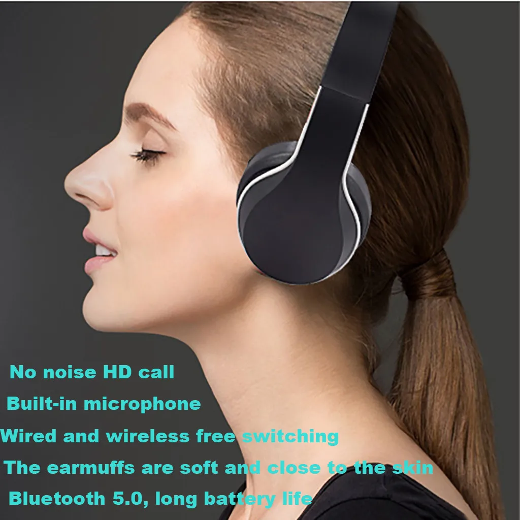 Foldable Bluetooth Handsfree Headset True Wireless Hi Fi Stereo AUX Wired Headphones with Microphone for huawei Xiaomi Phones