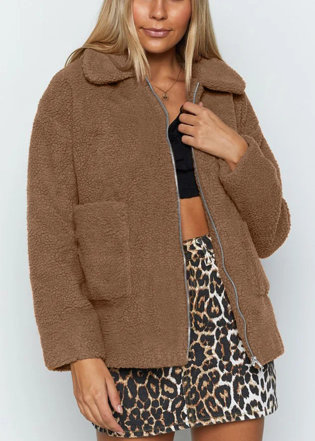 

LOOZYKIT Elegant Faux Fur Coat Women 2019 Autumn Winter Thick Warm Soft Teddy Coats Faux Fleece Jacket Pocket Zipper Outerwear