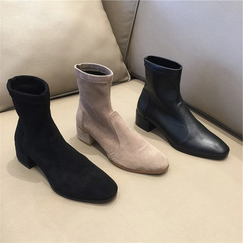 

Women Ankle Boots plus size 22-26.5 cm length Fashion Shoes Thick heeled cashmere booties Sheepskin insole + lining boots women