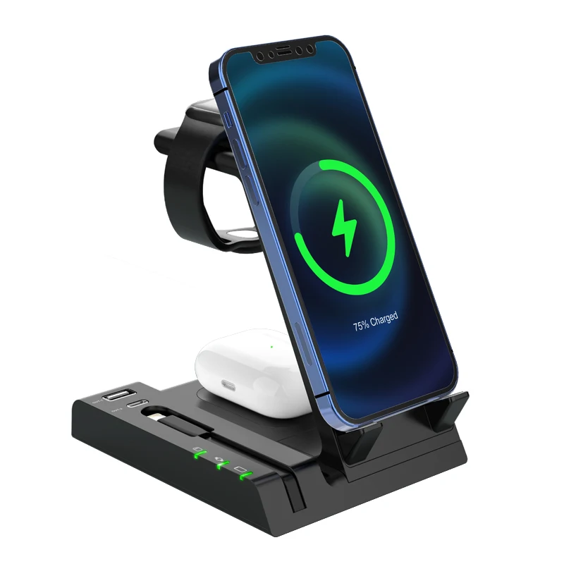 6 in 1 Fast Wireless Charger 15W For iPhone Smart Watch TWS Bluetooth Earphone Qi Fast Charging Pad for Samsung Xiaomi Mi Huawei apple charging station Wireless Chargers