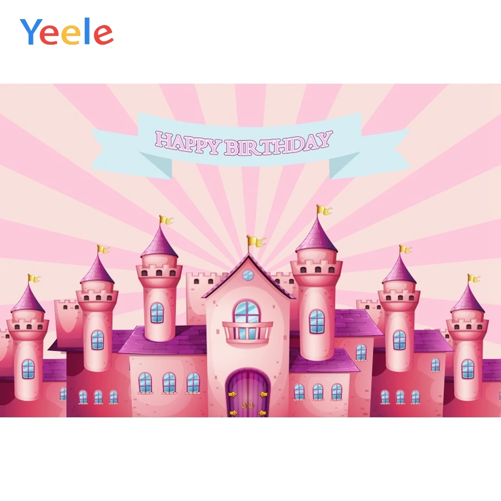 

Yeele Pink Castle Princess Birthday Poster Child Photo Backdrops Photography Background For Baby Photo Shoot Props Photophone