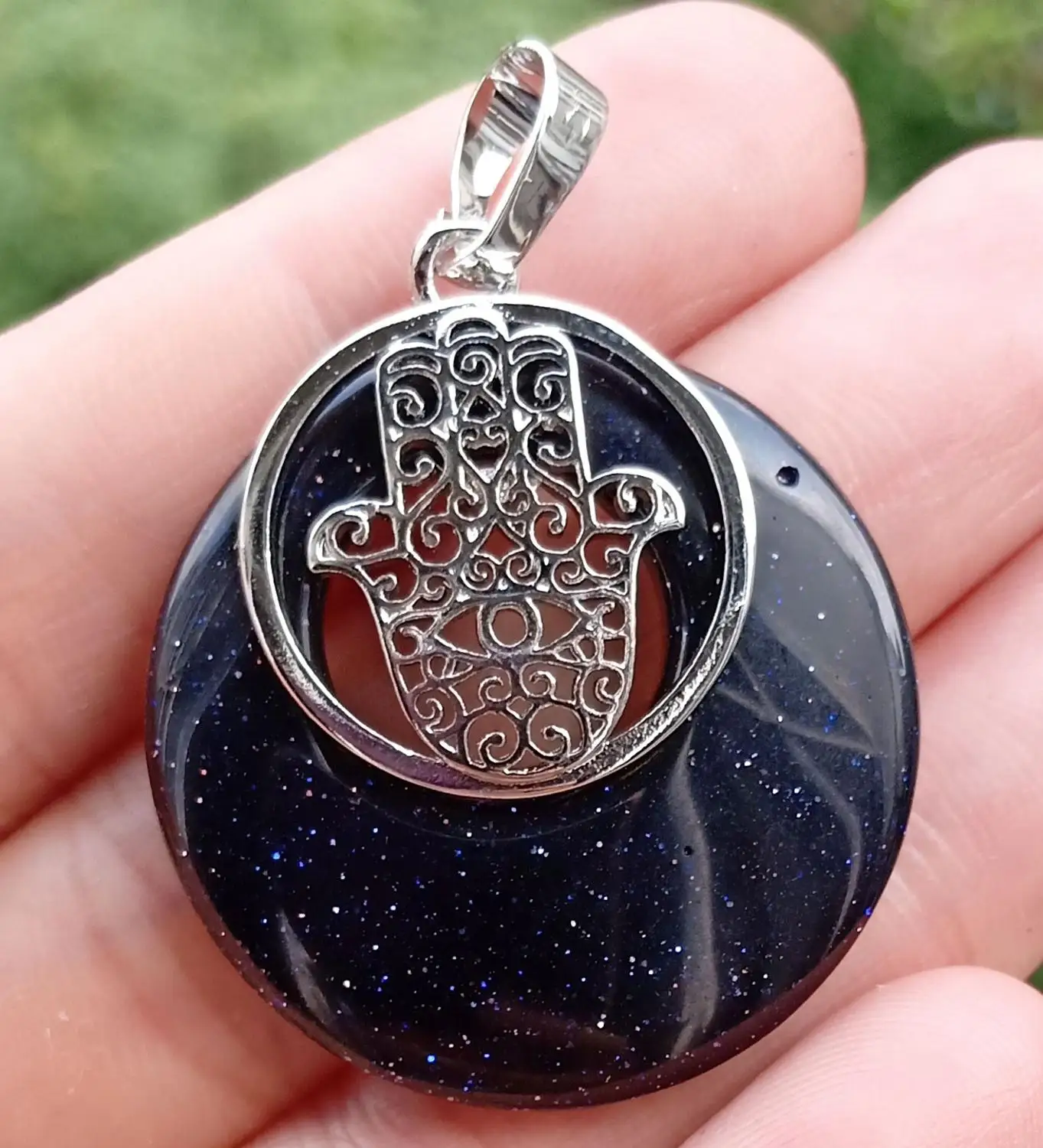 Синий Песок камень для йоги ручная подвеска Hamsa бусина Пончик энергия рейки