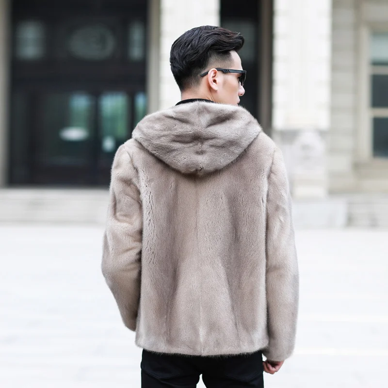 Natural Mink Fur Hooded Coat Winter Jacket Men Real Shearling Warm Outwear Plus Size Veste Homme 95001 YY659