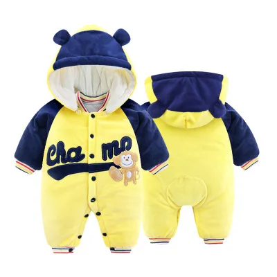 Цвет: желтый Baby Siamese clothes thickening baby clothes autumn and winter clothes newborns cute print cotton clothes winter warm jumpsuit - Цвет: Цвет: желтый