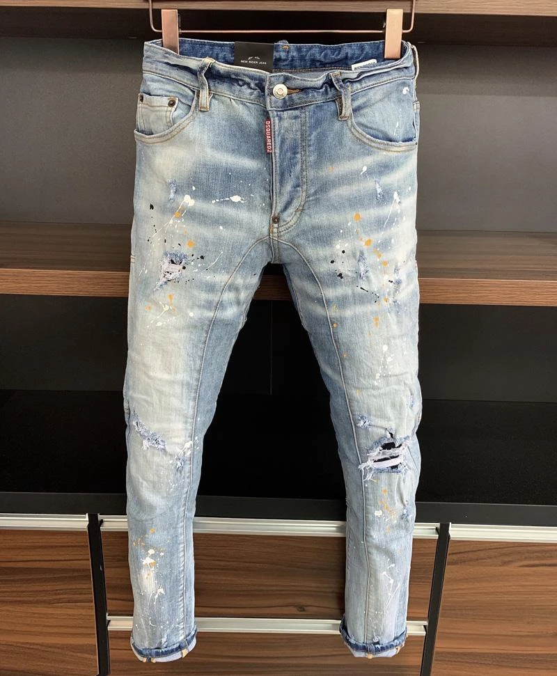 DSQUARED2 Vaqueros rasgados para hombre y mujer, D2, de motorista, vaqueros ajustados, Dsq2 A368, novedad de 2021| Pantalones vaqueros| - AliExpress