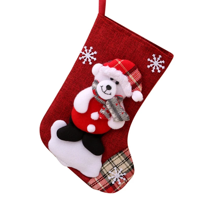 Льняные рождественские чулки Санта Клаус Снеговик носки сладкий подарок в сумочке держатели Рождественская елка орнамент рождественские украшения для дома - Цвет: D