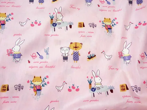 Rabbit Печать милый кот и кролик саржа ткань по метру ребенок мягкий розовый дышащая ткань для постельных принадлежностей одежда Сделано платье поставка - Цвет: Rabbit