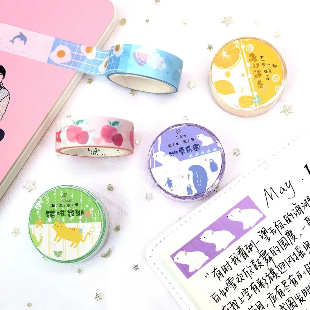 

15mm Paper Tape Creative Cartoon Animal Tape Adhesive Tape Diy Scrapbooking Sticker Label Masking Tapes