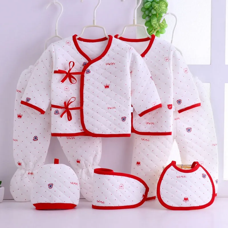 0-3M Baby Newborn Soft Comfortable Casual Cute Cartoon Pattern Three-layer Thermal Warm Underwear Seven-piece Set