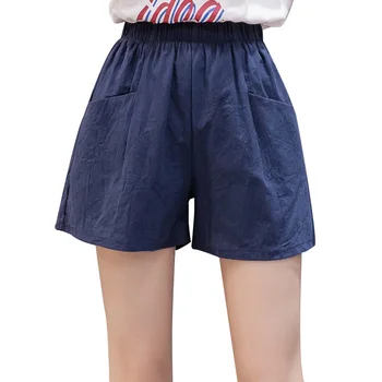 

Cotton Linen Shorts Women High Waist Loose Korean Summer Large Size Big Pockets Beach Holiday Wide Leg Bottoms Shorts Female