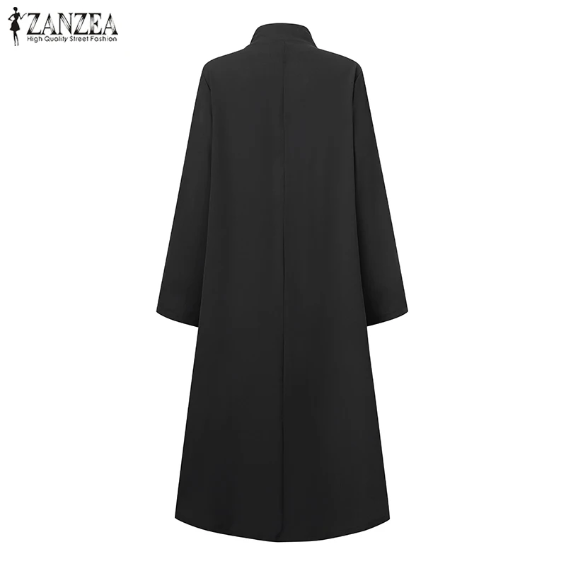 ZANZEA, модное женское длинное пальто, повседневные куртки, воротник-стойка, пуговицы, верхняя одежда, утолщенная, длинный рукав, пальто размера плюс