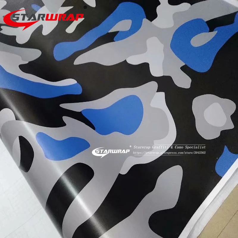 Starwrap камуфляжная наклейка для автомобилей обертывание винил с воздушным пузырьком бесплатно черный синий лист фольги