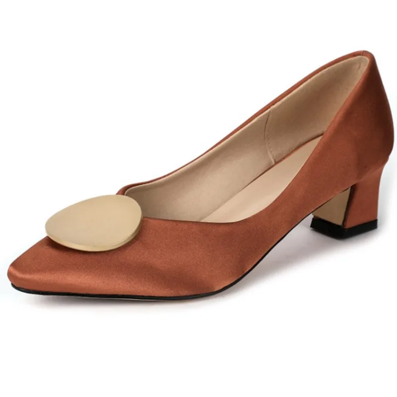 

Fanyuan 2021 New Spring Women Pumps Fashion Metal Pointed Toe Square Heel Soft Shoes Women Daily Casual Footwear Size 33-43