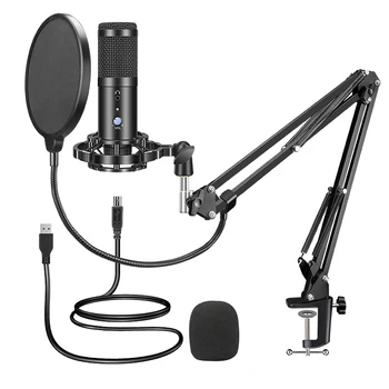 

Condenser USB Microphone Computer PC Microphone Kit with Adjustable Arm Stand Shock Mount for YouTube Live Streaming