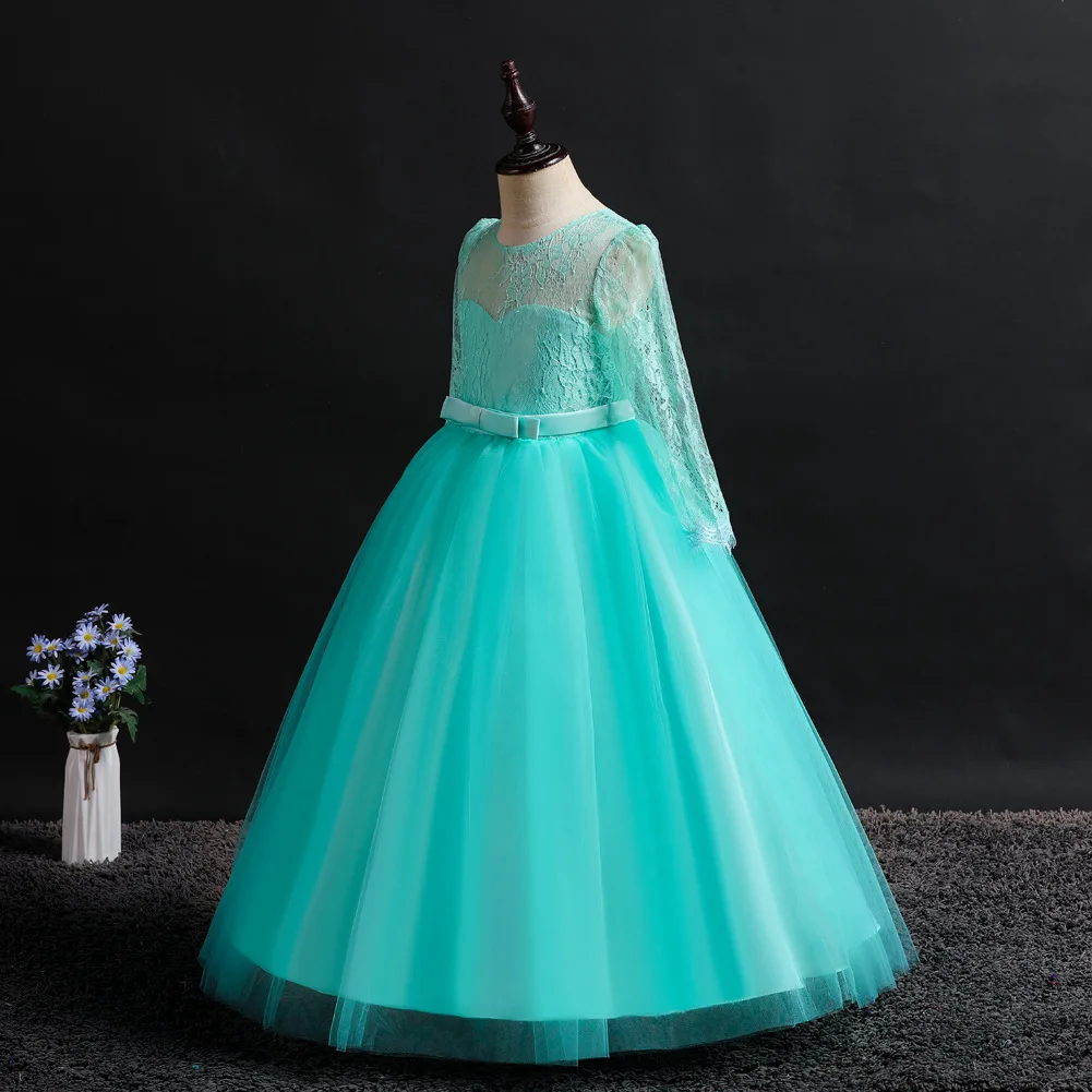 AliExpress однотонное платье для девочек торжественное кружевное платье с вышивкой и длинными рукавами пышное платье принцессы