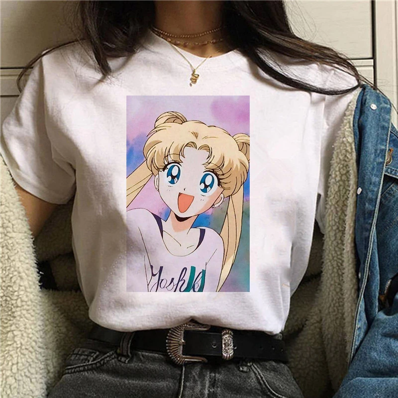 1187 Сейлор Мун 90s забавная Футболка Harajuku одежда футболка Эстетическая кошка аниме Женская милая женская футболка Kawaii футболки Мода Ullzang - Цвет: 1187