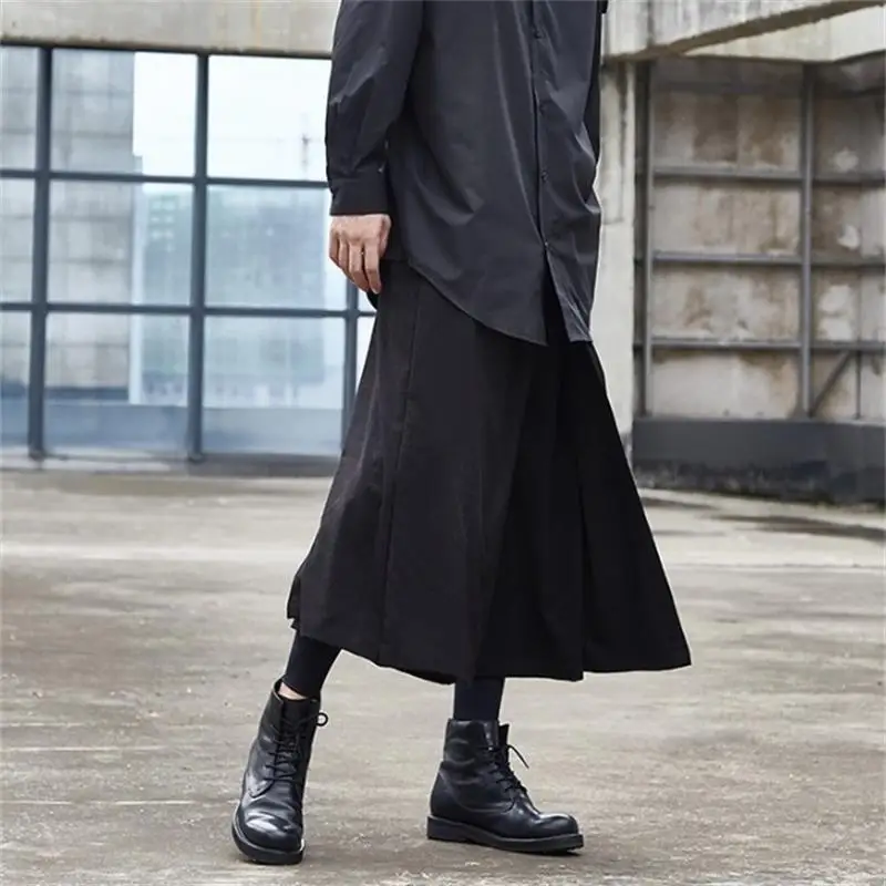 Men's nine minute trousers Spring/summer wide leg trousers yamamoto style men's false skirt loose men's