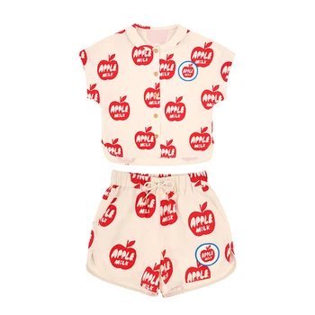 

Spot BOBOmoon-BE 2020 New Summer Toddler Girl Clothes Apple Letters Full Print Girls Outfits Kids Clothes Tops & Shorts Sets