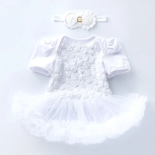 White Hylidge/милое платье принцессы с юбкой-пачкой повязка на голову, Детский костюм боди с розой и цветком, цельнокроеное рождественское платье для маленьких девочек - Color: White