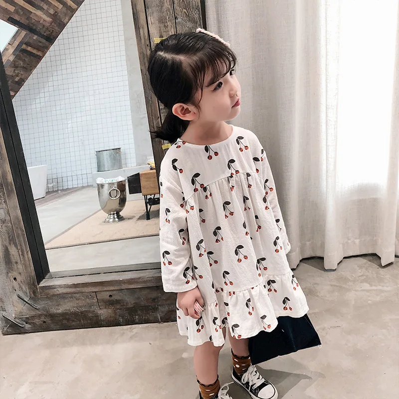 Милые платья для маленьких девочек 3-8 лет хлопковое детское платье с вишневым