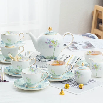 

Coffee Mugs & Pot Set China Ceramic Breakfast Milk Coffee Cups With Tray Drinkware Tea Cup Tea Pot 15 Pieces Set Wedding Gifts