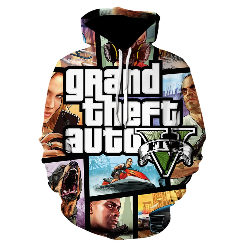 Мужская толстовка с капюшоном GTA 5 повседневная хлопковая 3D принтом на осень и